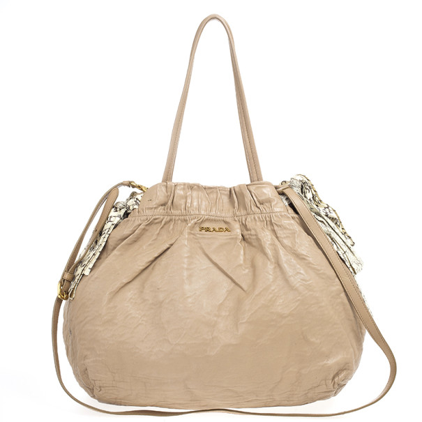 Pre Owned Prada Nappa Antique Snakeskin Hobo