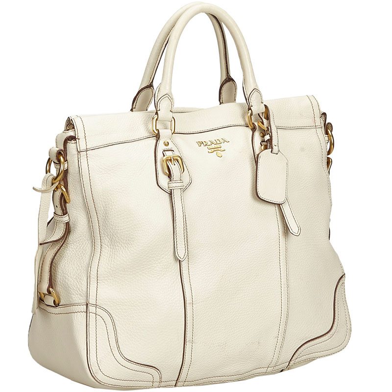 

Prada White Vitello Daino Leather Tote