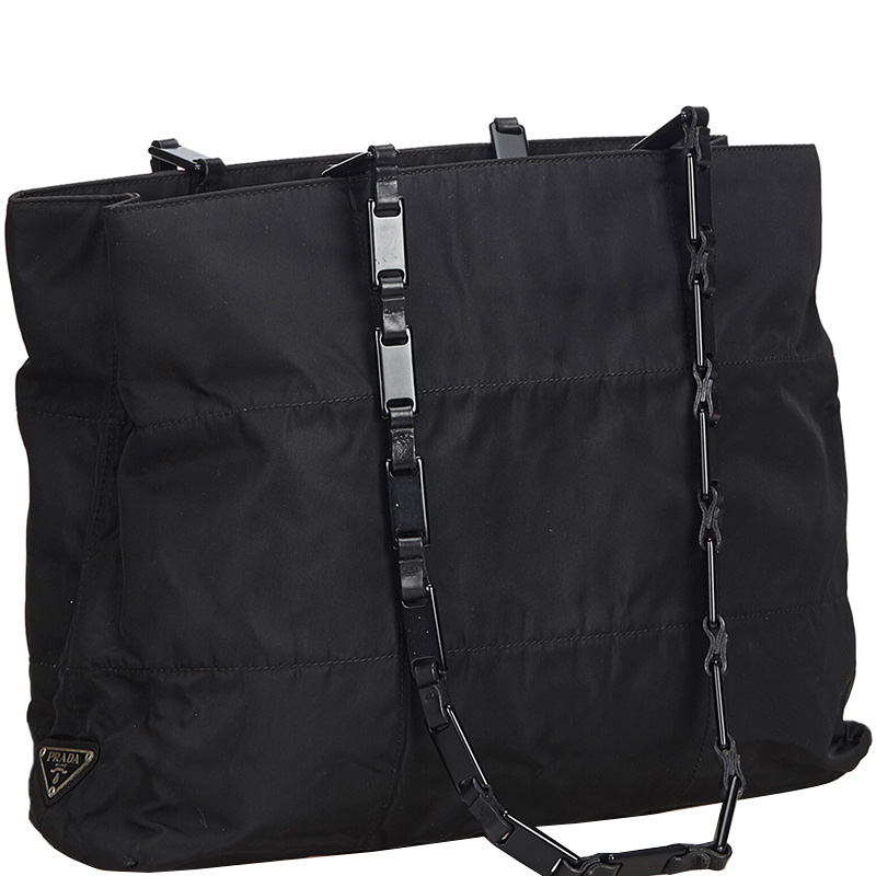 

Prada Black Nylon Chain Tote