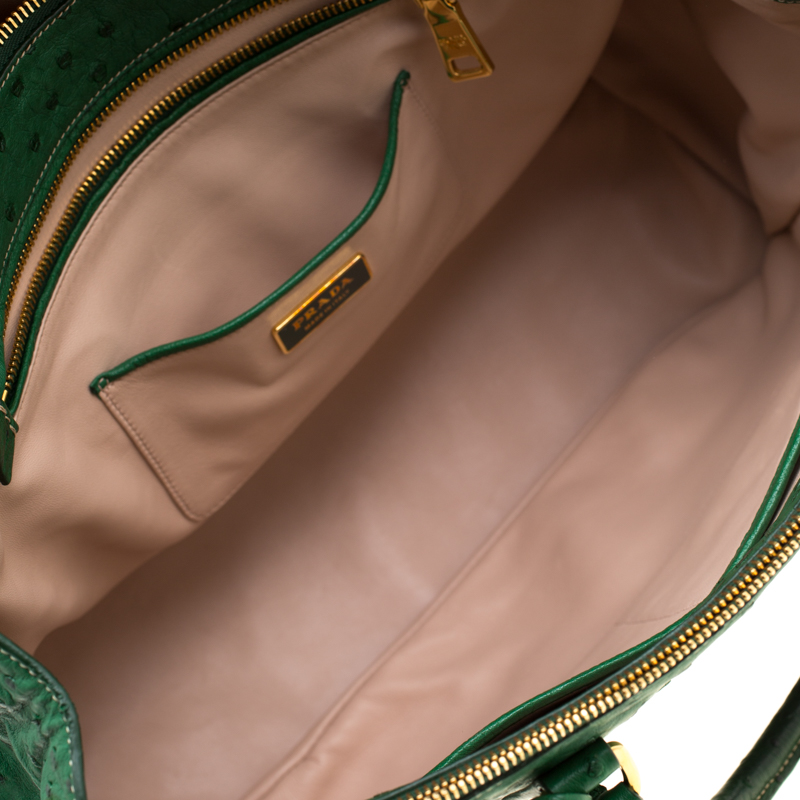 Prada Green Ostrich Large Double Zip Tote