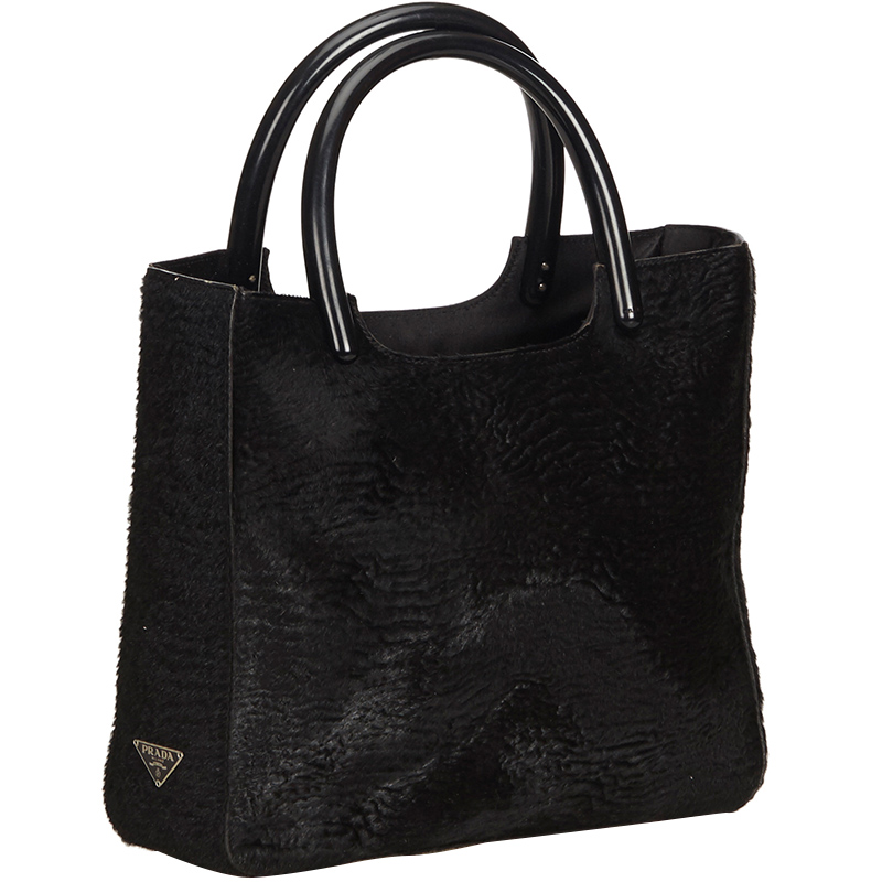 

Prada Black Ponyhair and Plastic Handle Everyday Bag