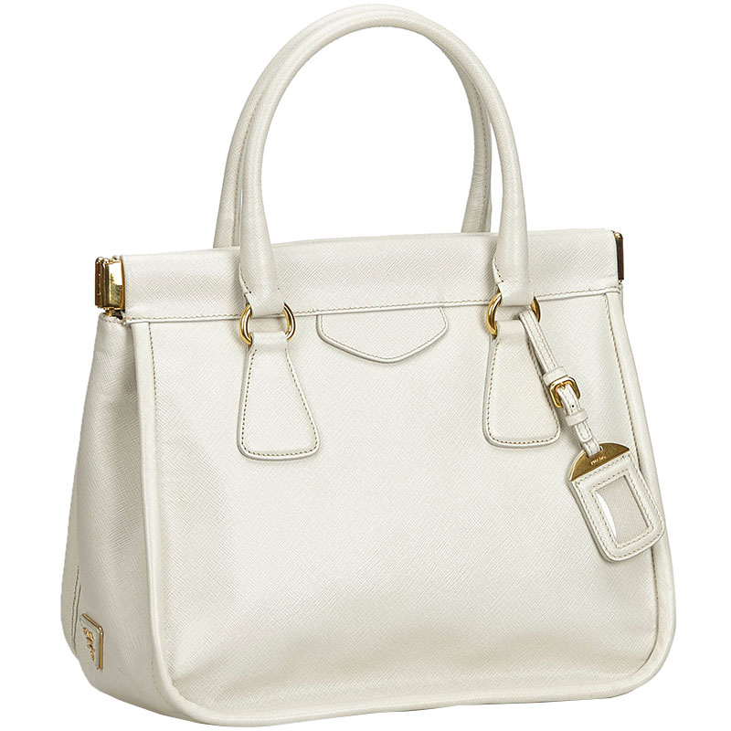

Prada White Vitello Daino Leather Tote Bag