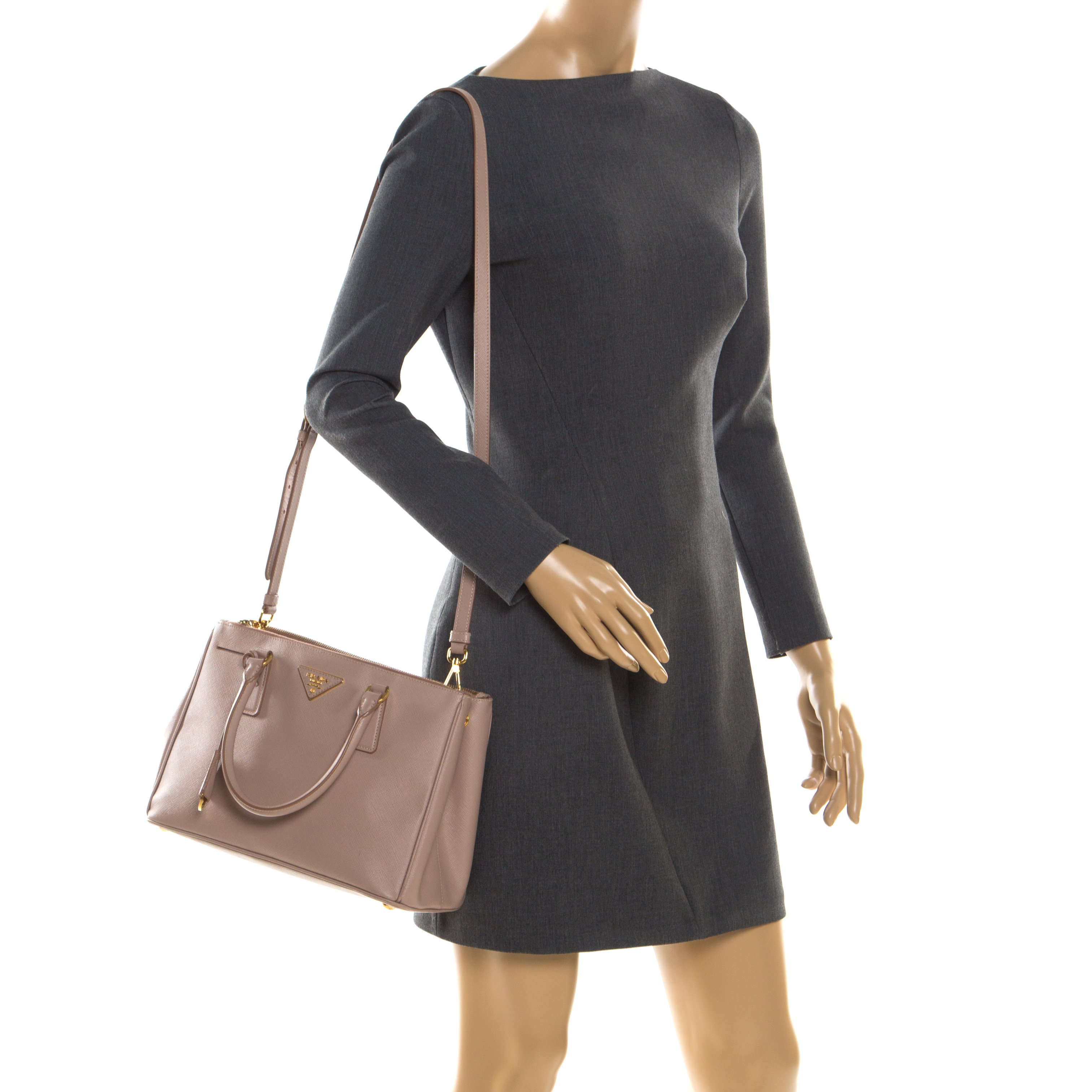 

Prada Beige Saffiano Lux Leather Small Double Zip Tote