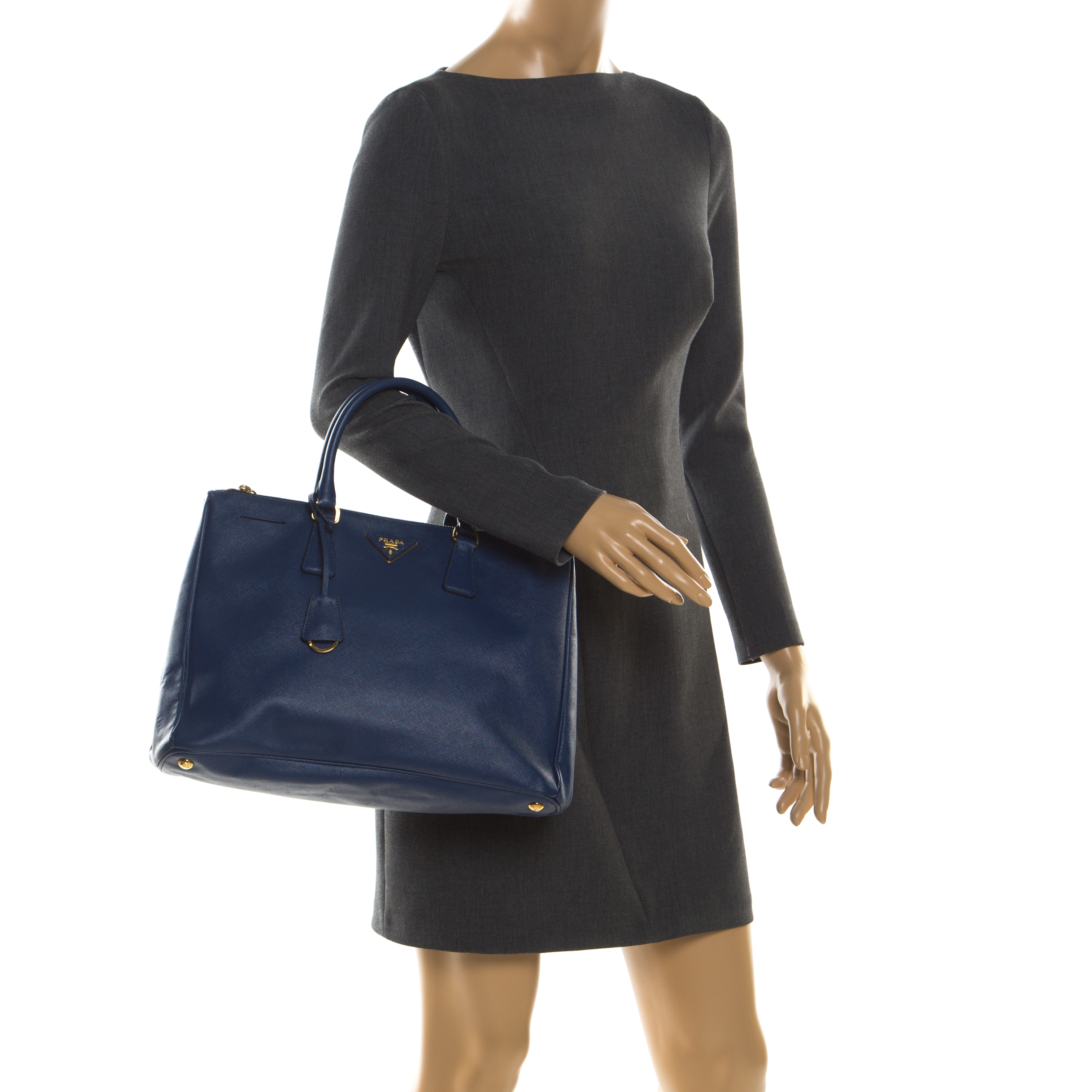 

Prada Blue Saffiano Lux Leather  Double Zip Tote