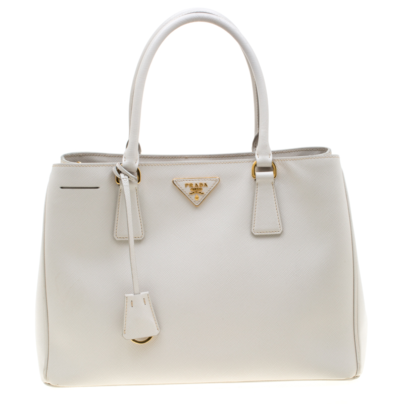 Pre Owned Prada White Saffiano Leather Small Tote