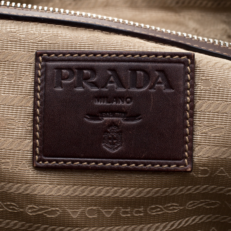 Prada Beige/brown Canvas And Leather Push Lock Satchel
