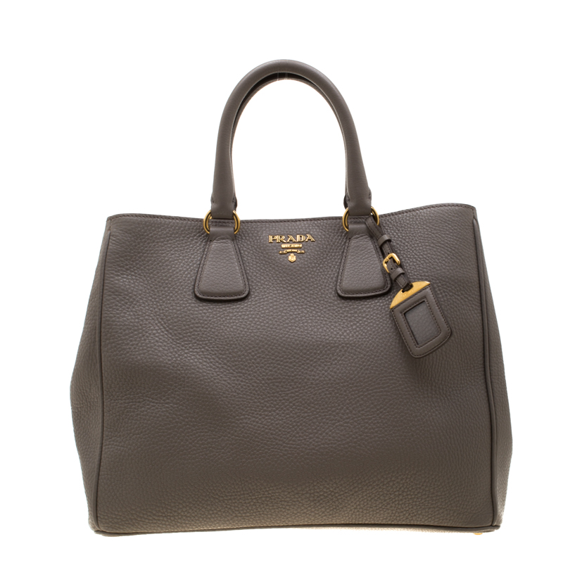 Pre Owned Prada Grey Vitello Daino Leather Shopper Tote