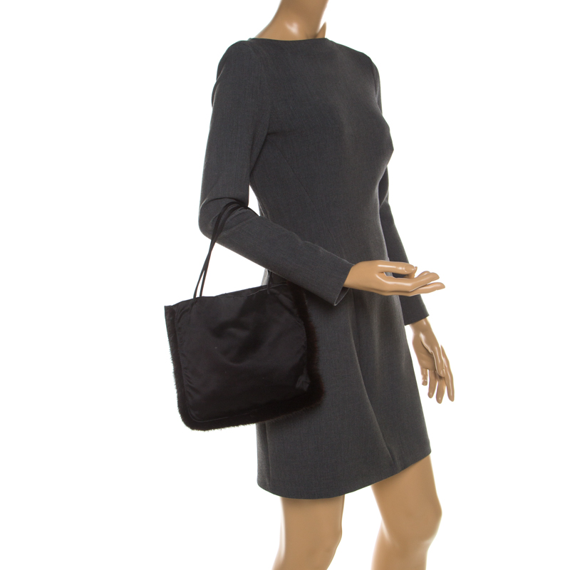 

Prada Black Satin and Fur Trim Tote