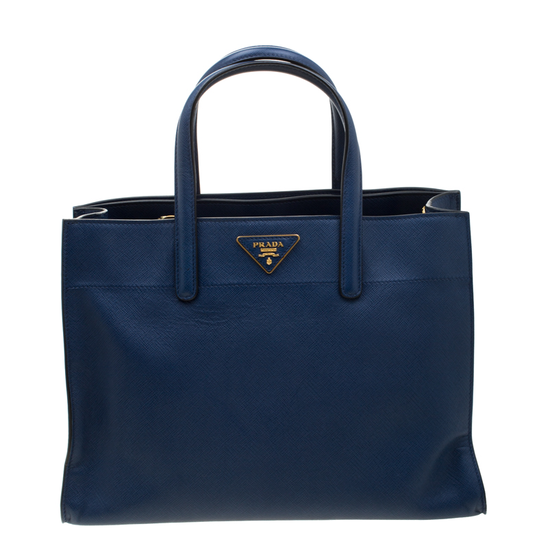 Pre Owned Prada Navy Blue Saffiano Soft Leather Tote