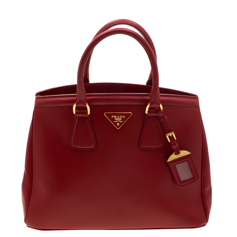 Pre Owned Prada Red Saffiano Lux Leather Parabole Tote