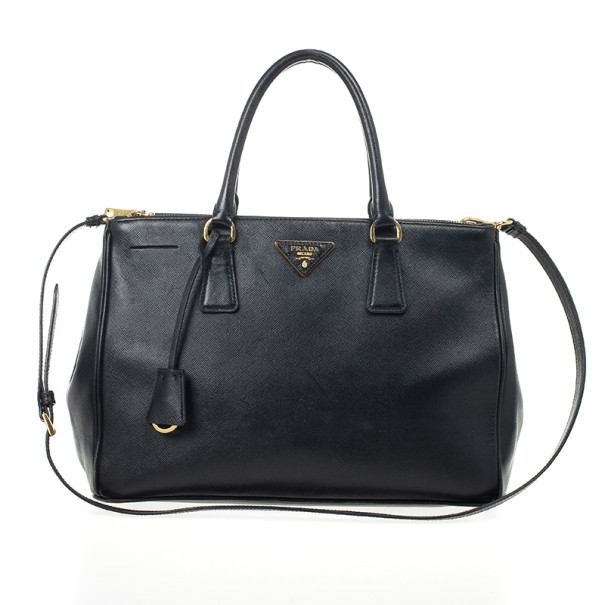 Prada Black Saffiano Lux Double-zip Tote Bag