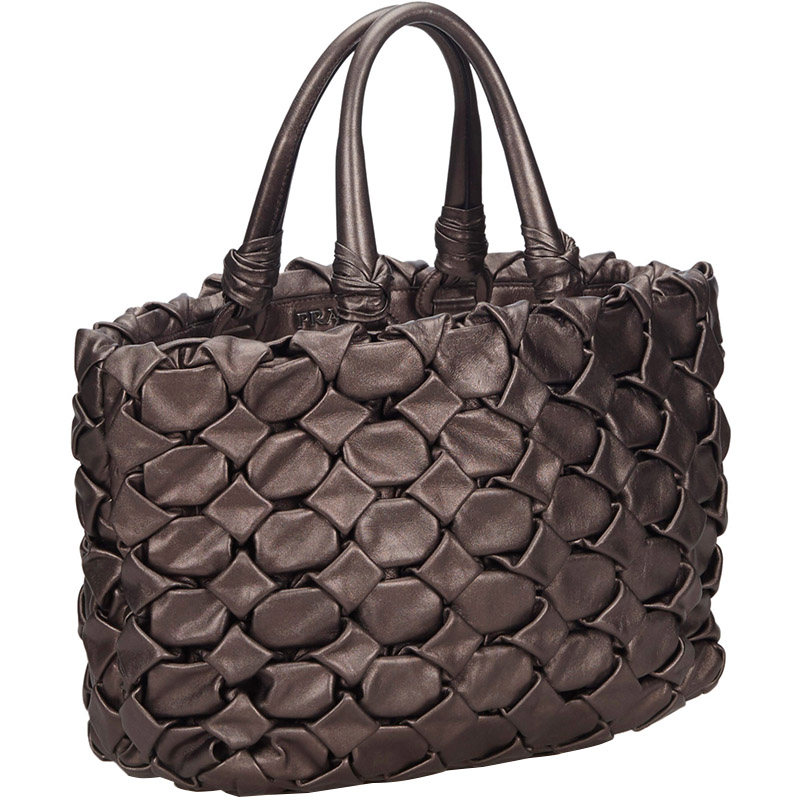 

Prada Bronze Mocha Woven Leather Bag, Brown