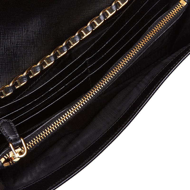 

Prada Black Saffiano Metal Leather Wallet on Chain