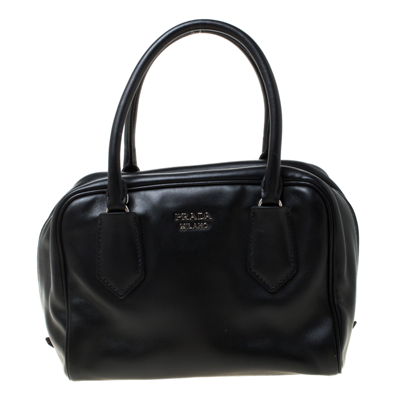 Pre Owned Prada Black Soft Calf Leather Top Handle Bag