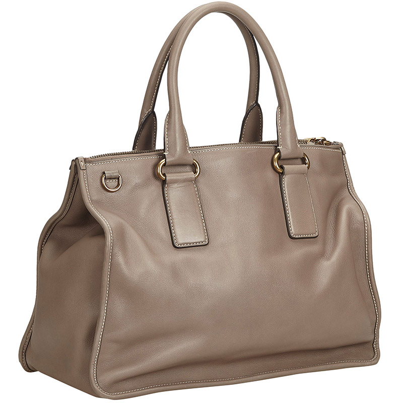 

Prada Gray Leather Twin Pocket Satchel, Grey