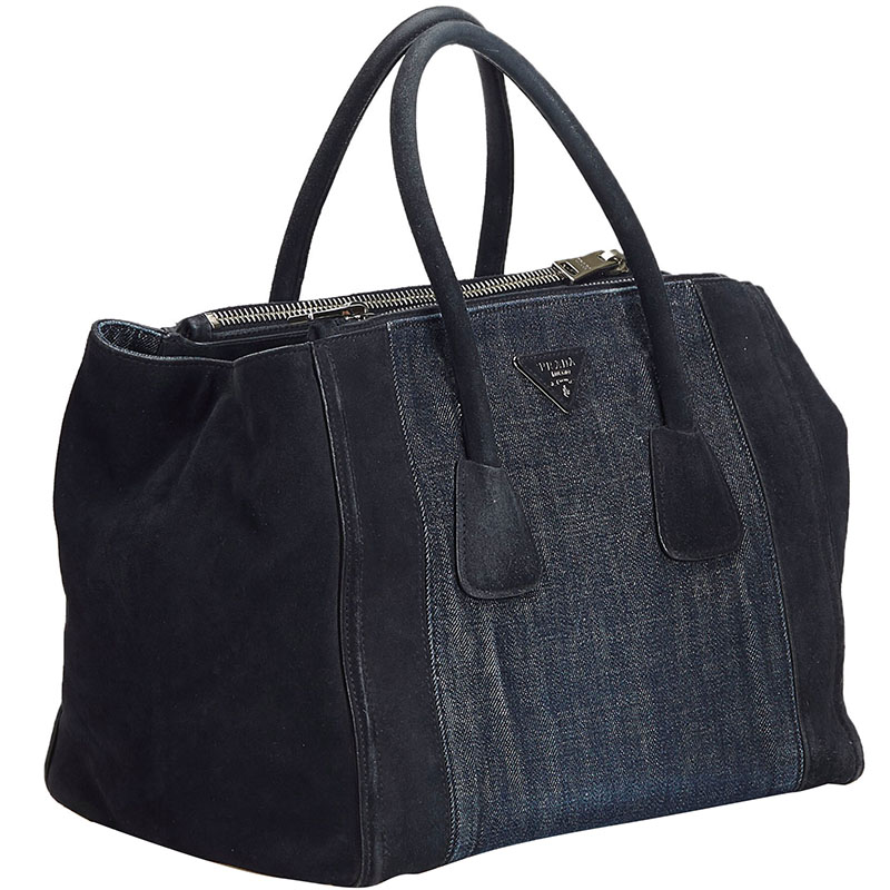 

Prada Navy Blue Denim Twin Pocket Tote Bag