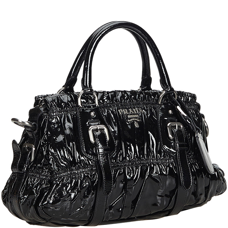 

Prada Black Gathered Patent Leather Satchel