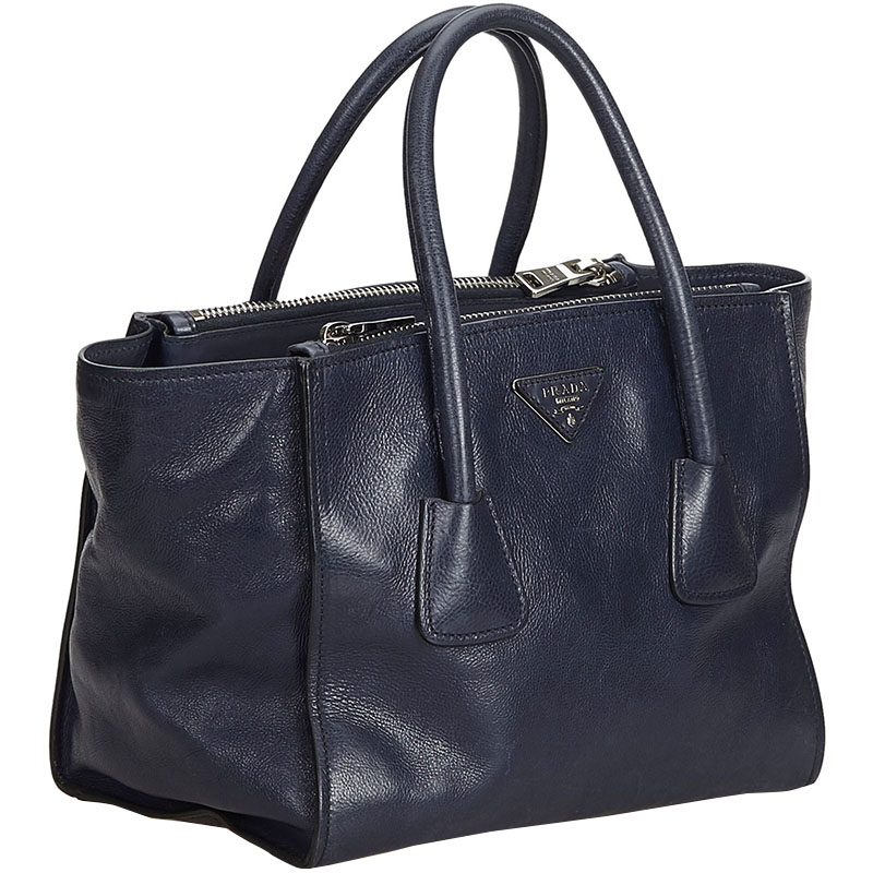 

Prada Navy Blue Leather Twin Pocket Satchel