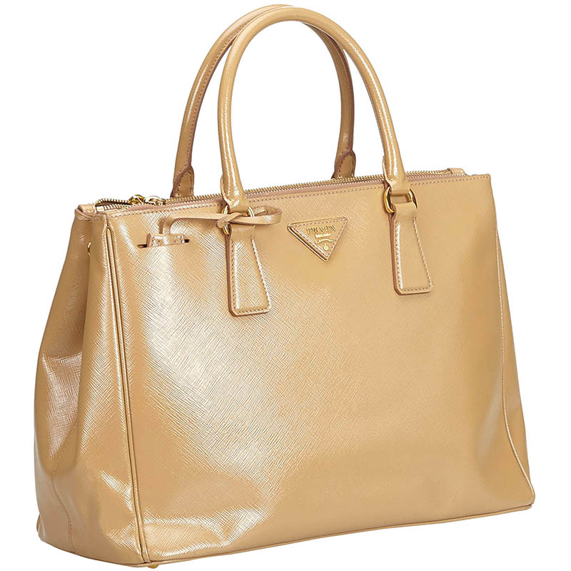 

Prada Brown/Beige Saffiano Lux Leather Double Zip Tote Bag