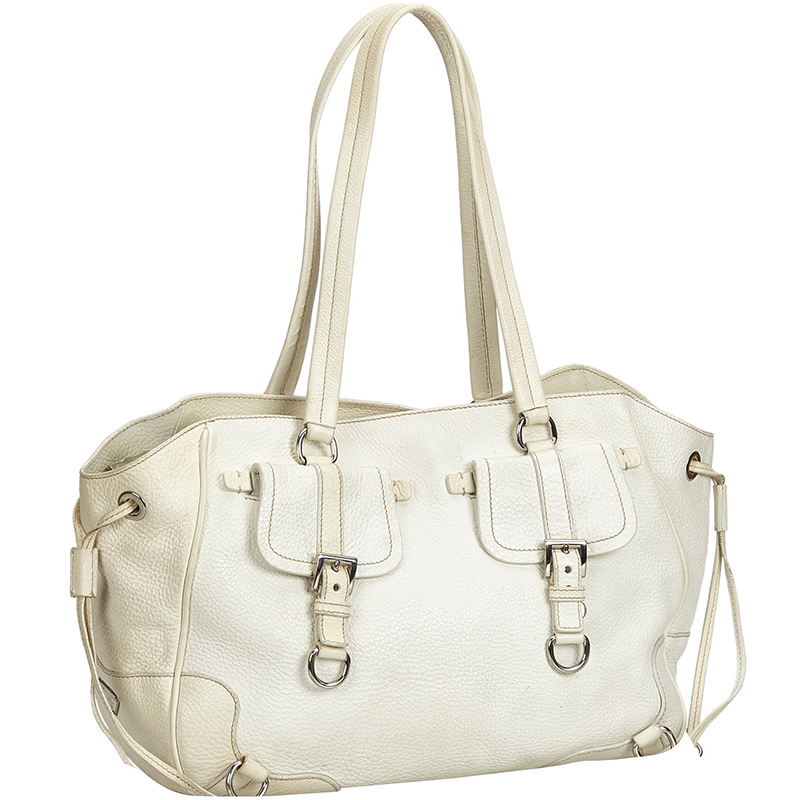 

Prada White Vitello Daino Leather Shoulder Bag