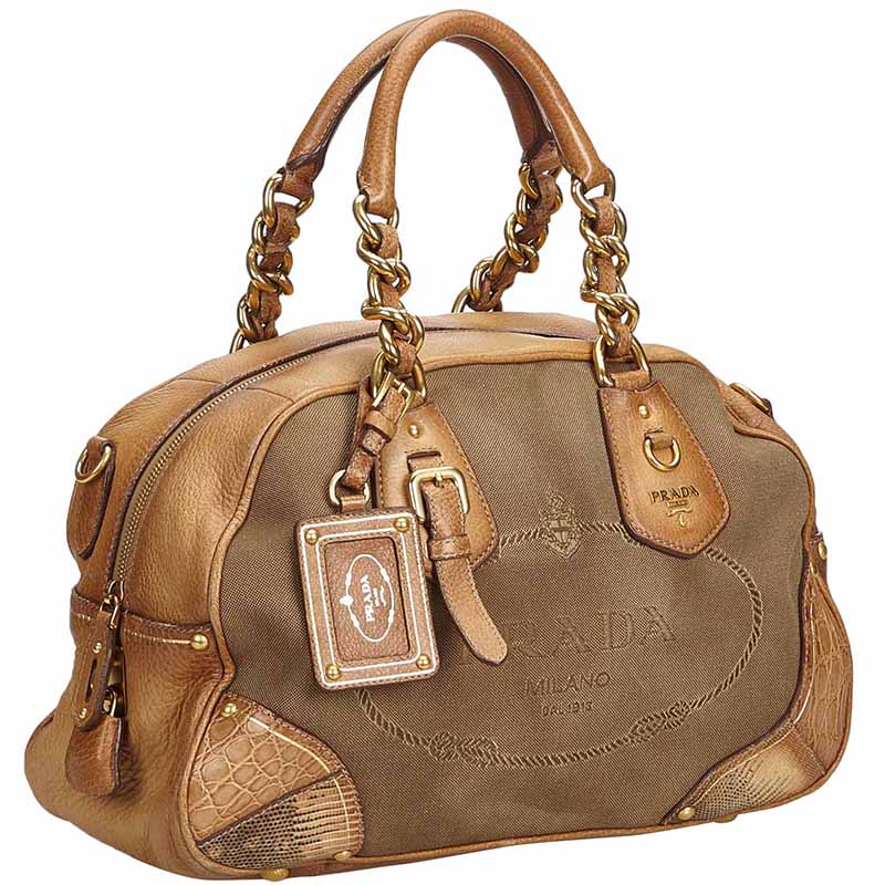 

Prada Brown Canapa Jacquard Satchel Bag