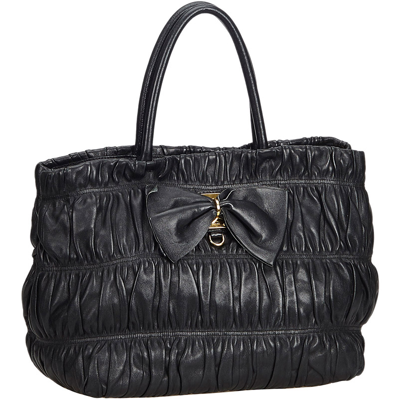 

Prada Black Gathered Leather Bow Satchel