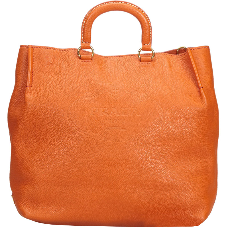 prada orange tote bag