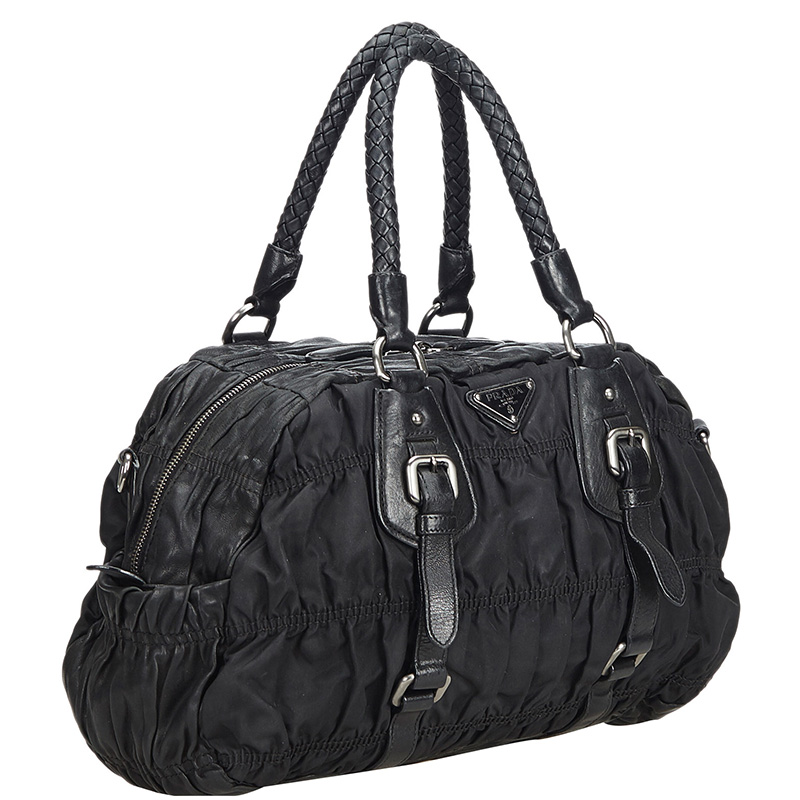 

Prada Black Gathered Nylon Satchel Bag