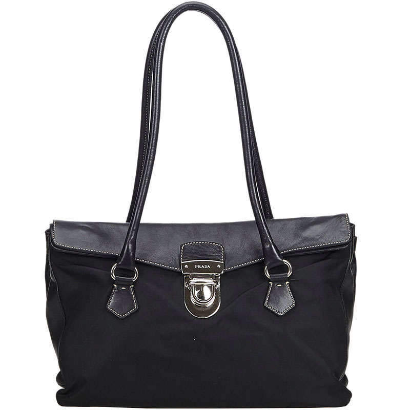 Pre Owned Prada Black Nylon And Leather Shoulder Bag