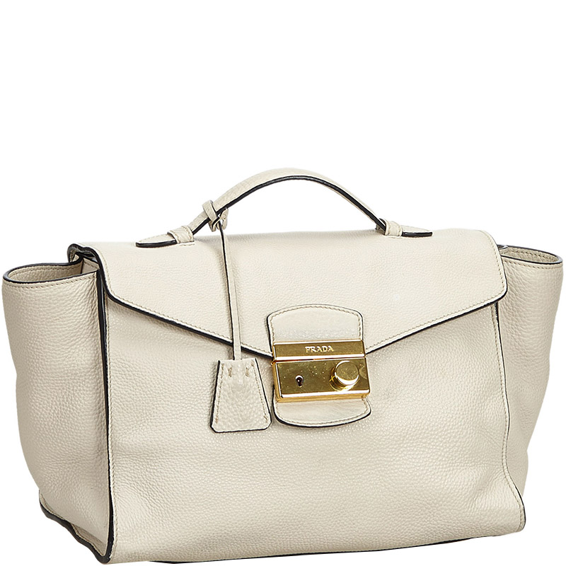 

Prada White Vitello Daino Leather Satchel Bag