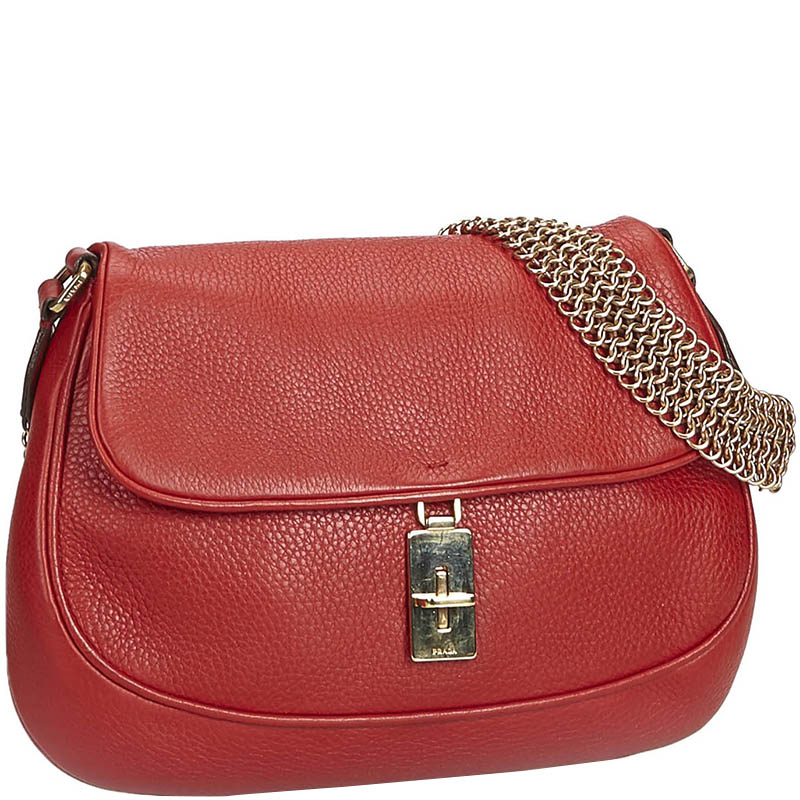 

Prada Red Leather Chain Baguette Bag