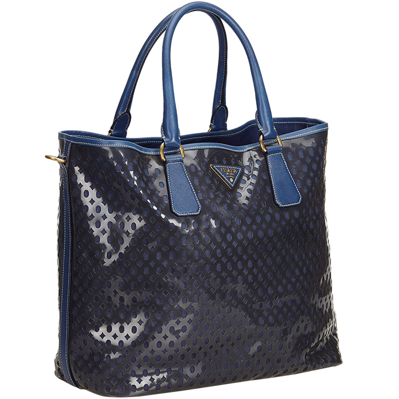 

Prada Navy Blue PVC Fori Tote Bag