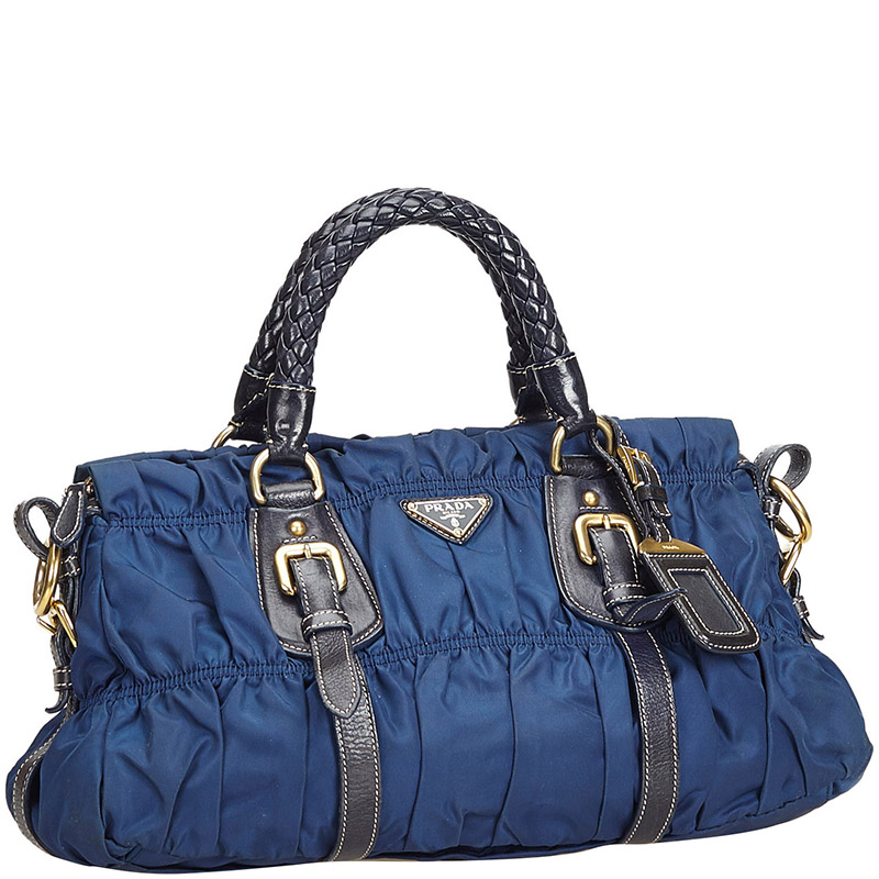 

Prada Blue Gathered Nylon Satchel Bag