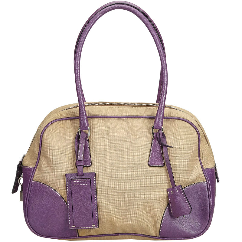 Prada Purple/Brown Canvas Shoulder Bag Prada | The Luxury Closet