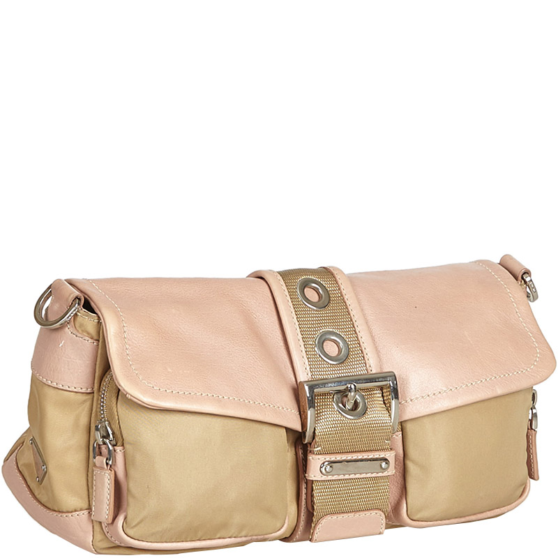 

Prada Pink/Beige Leather And Nylon Shoulder Bag