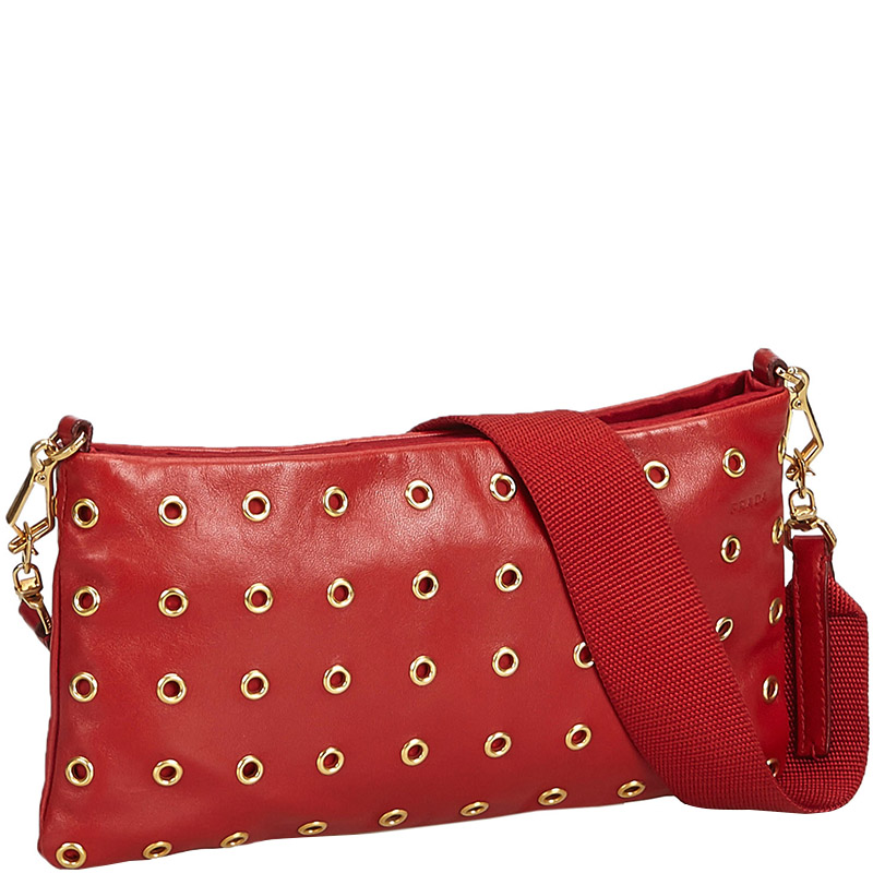 

Prada Red Leather Eyelet Baguette