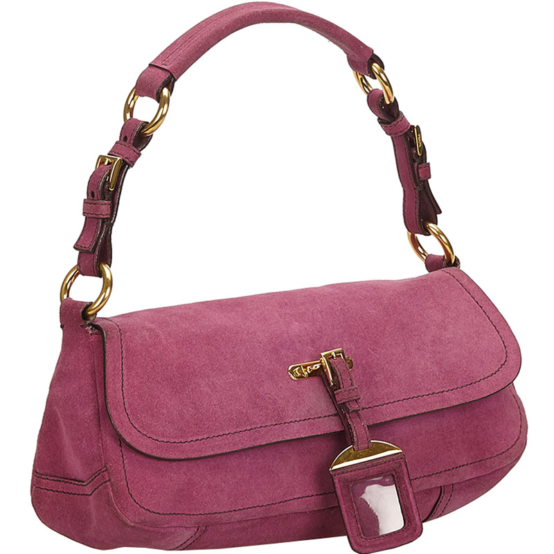 

Prada Pink Suede Leather Baguette Bag