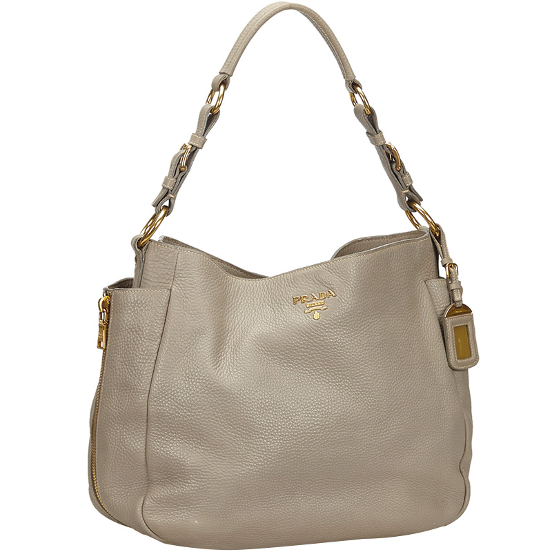 

Prada Beige Pebbled Leather Vitello Daino Shoulder Bag