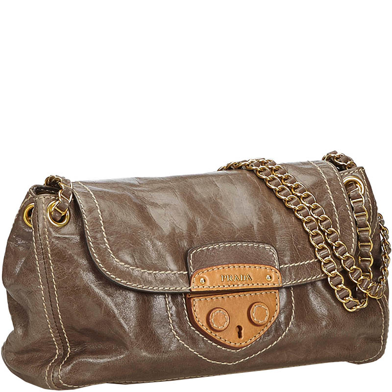 

Prada Brown Leather Pattina Crossbody Bag