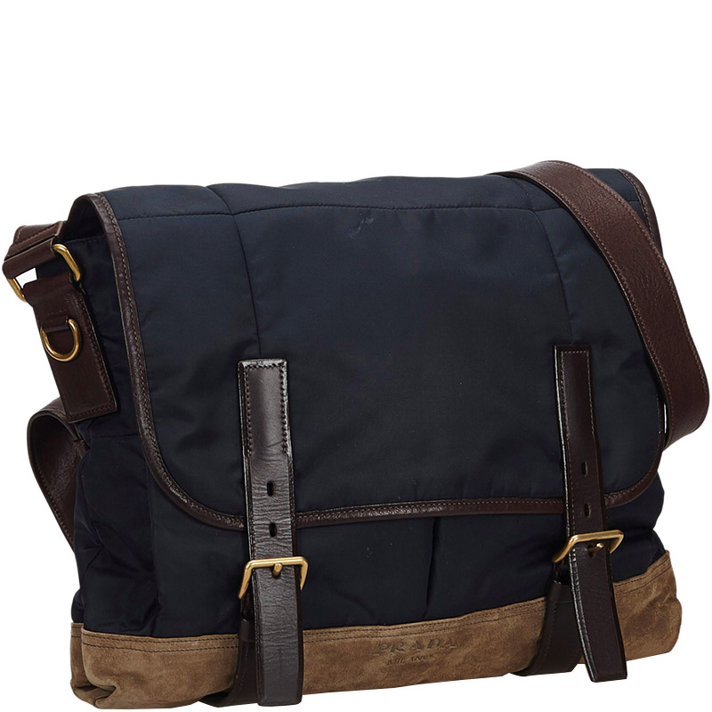 

Prada Navy Blue/Brown Nylon Leather Messenger Bag