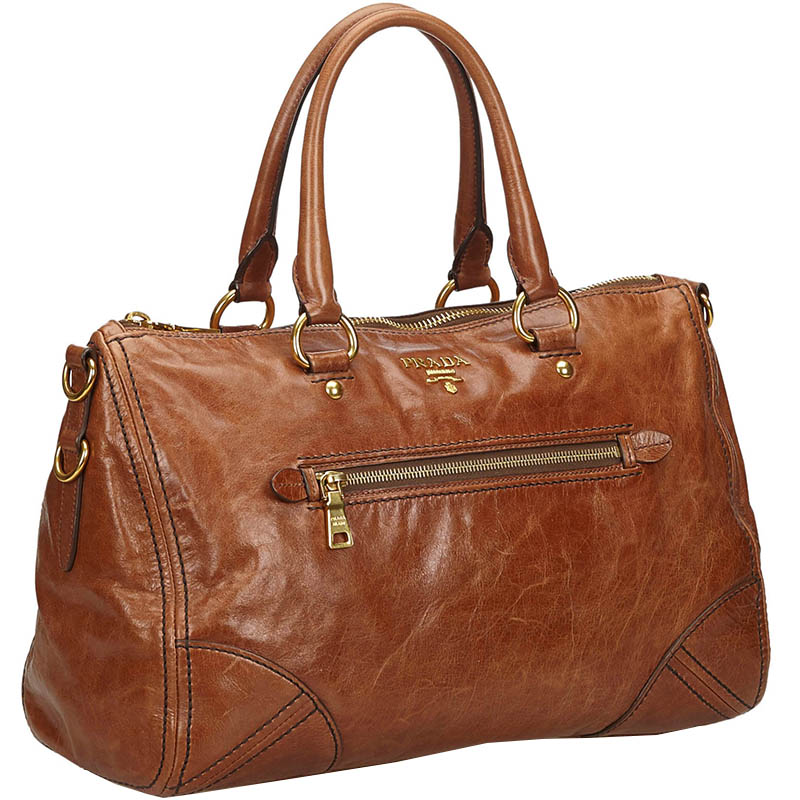 

Prada Brown Leather Boston Bag