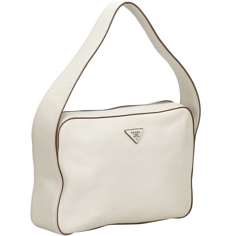 

Prada White Leather Vitello Daino Shoulder Bag