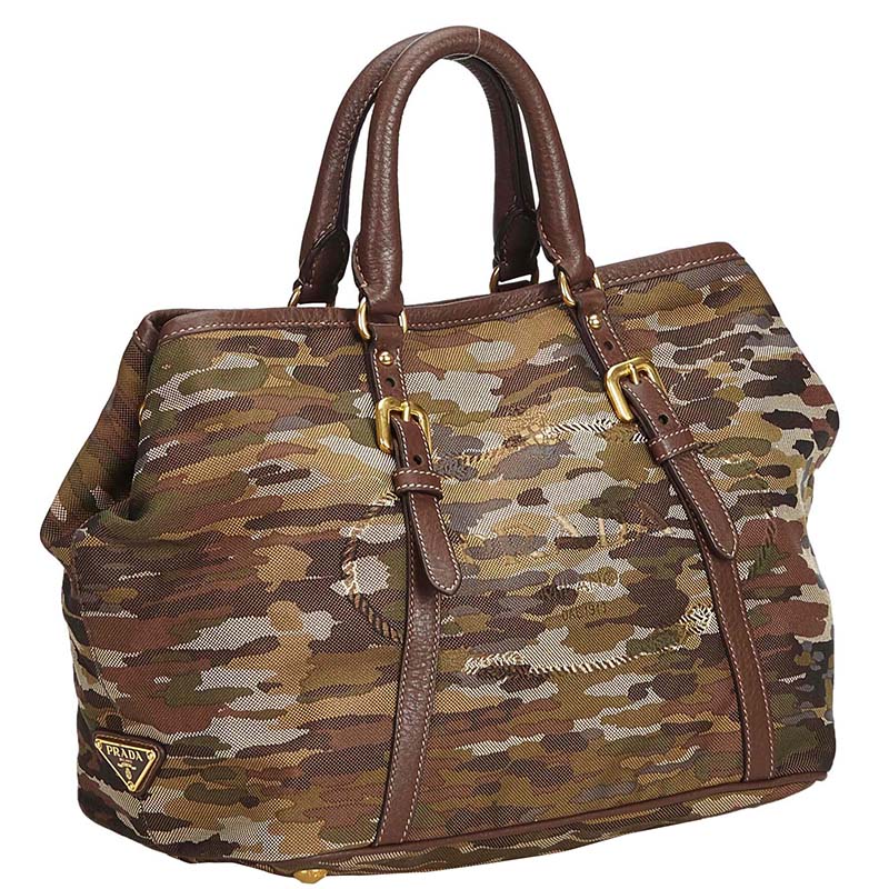 

Prada Brown Camouflage Logo Canvas Tote Bag