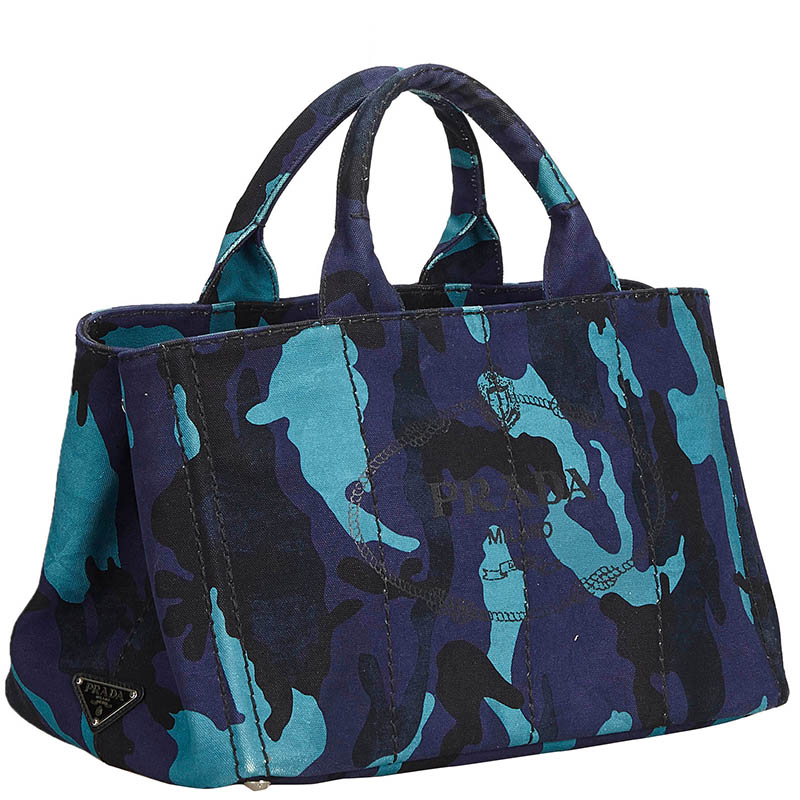 

Prada Blue Camouflage Canapa Canvas Logo Everyday Bag