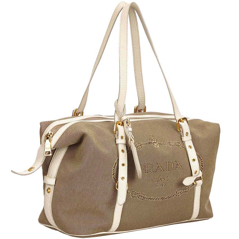 

Prada Light Brown/White Canapa Canvas Shoulder Bag