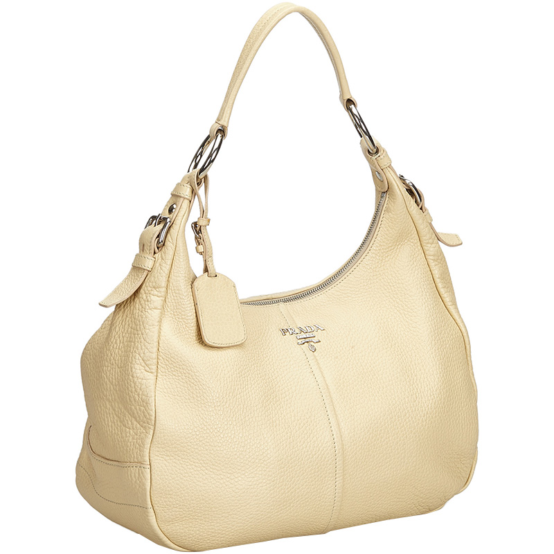 

Prada White Leather Vitello Daino Shoulder Bag