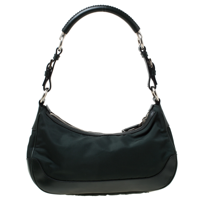 Prada Dark Green Nylon and Leather Shoulder Bag Prada TLC