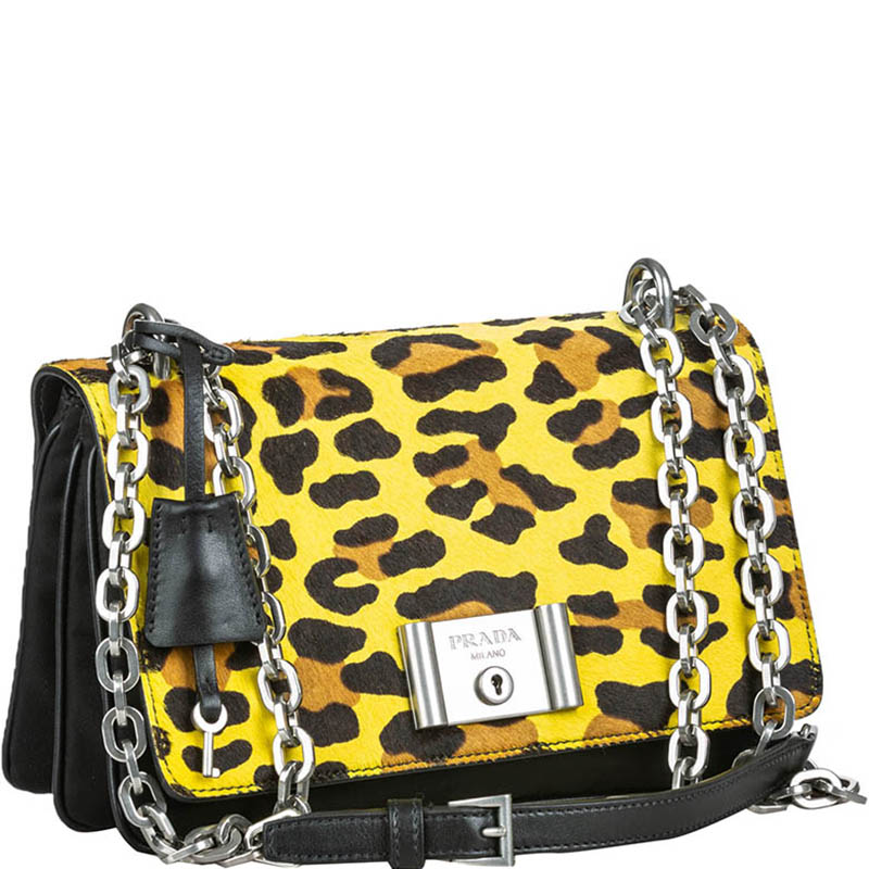 

Prada Yellow Animal Print Cavallino and Glace Flap Bag