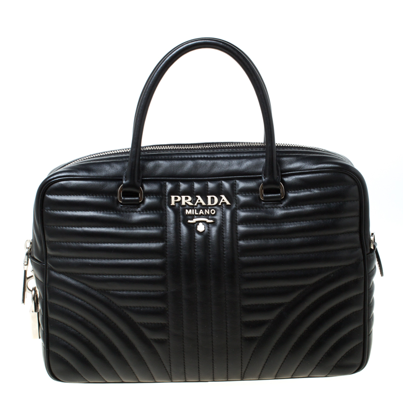 Pre Owned Prada Black Leather Bauletto Satchel