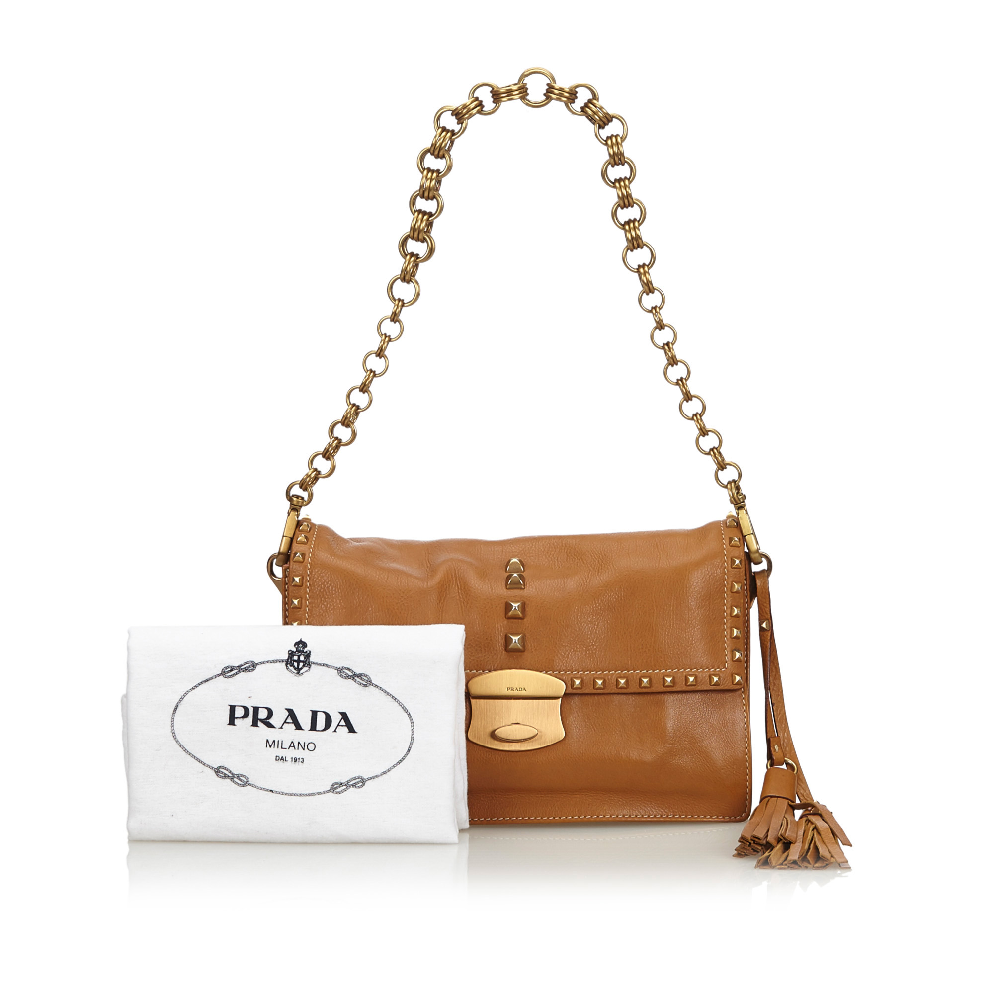 Prada Brown Leather Studded Chain Shoulder Bag Prada Tlc